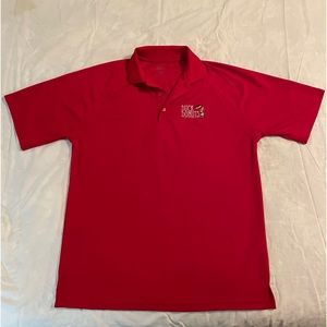 Extreme Performance 100% polyester red polo shirt w: duck donuts embroidered